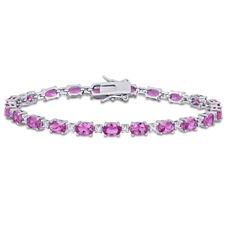 14 CT TGW Created Pink and White Sapphire Tennis Bracelet in Sterling Silver
