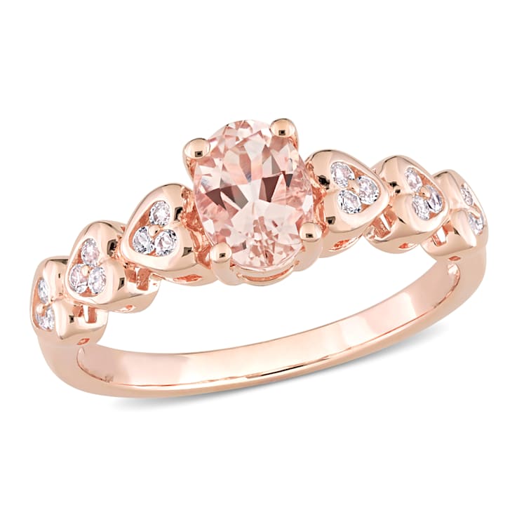 7/8 CTW Morganite and White Topaz Ring in Rose Gold Plated Sterling Silver