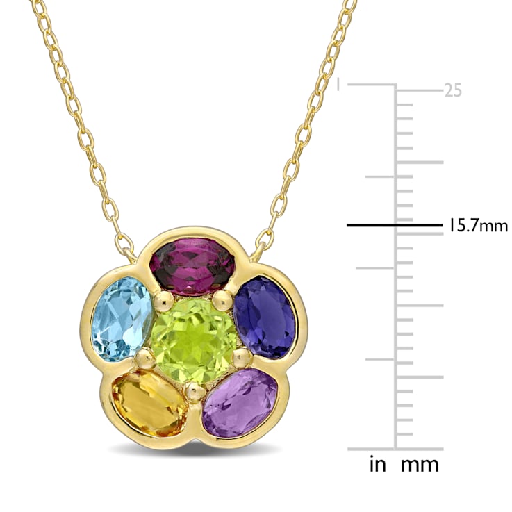3 3/8 CT TGW Mixed Gemstones Floral Pendant With Chain in Yellow Plated
Sterling Silver