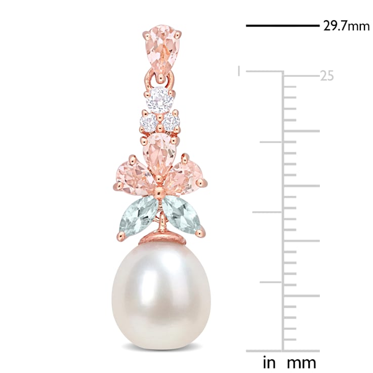 Morganite, Topaz, Aquamarine and 8.5-9MM Cultured Pearl Earrings in 18K
Rose Over Sterling Silver