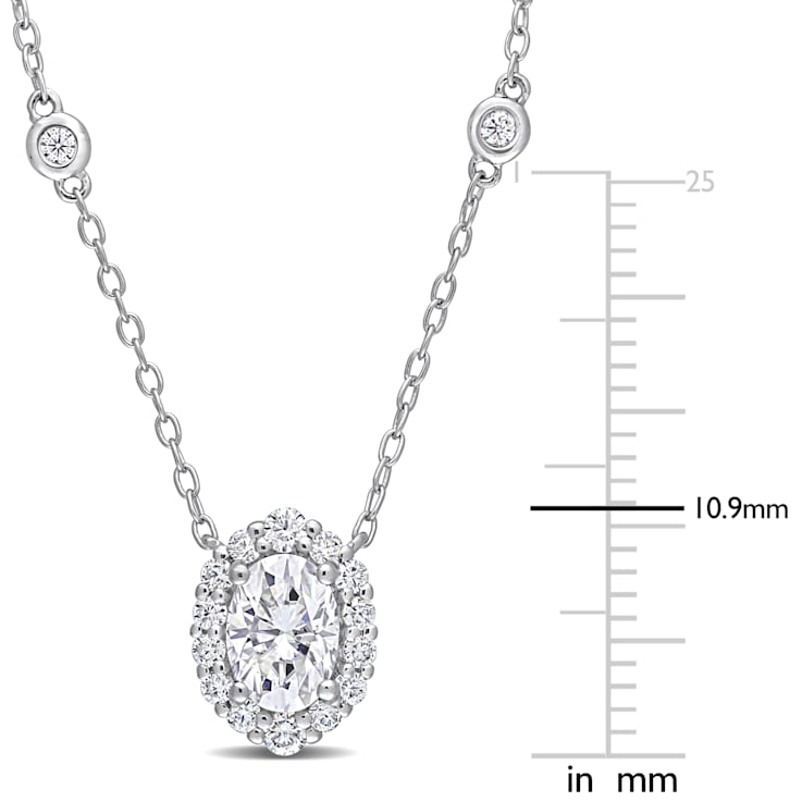1 1/2 CT DEW Created Moissanite Halo Station Necklace in Sterling Silver