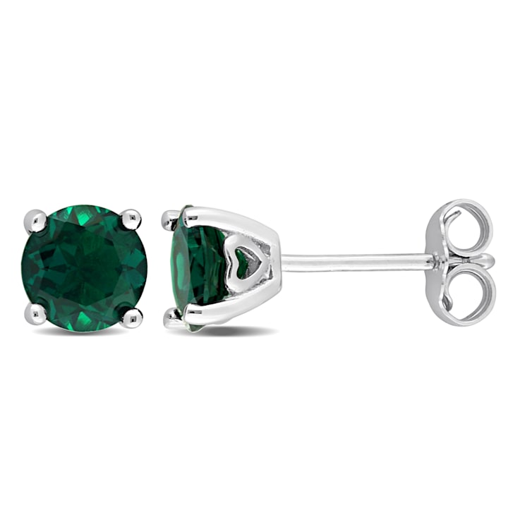 1 5/8 CT TGW Created Emerald Stud Earrings in Sterling Silver