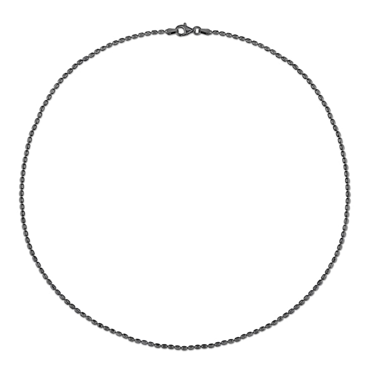 Oval Ball Chain Necklace in Black Rhodium Plated Sterling Silver