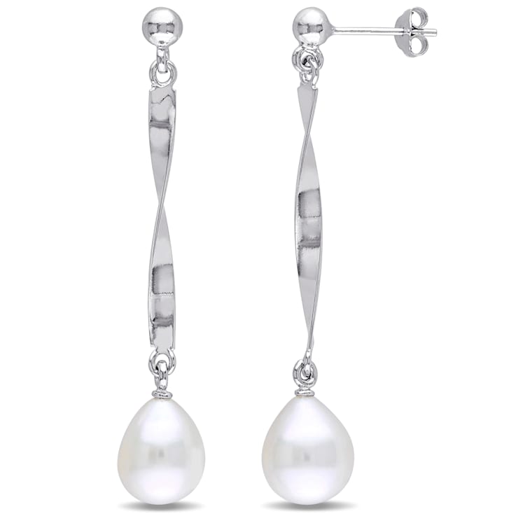 9-9.5 MM Freshwater Cultured Pearl Drop Earrings in Sterling Silver