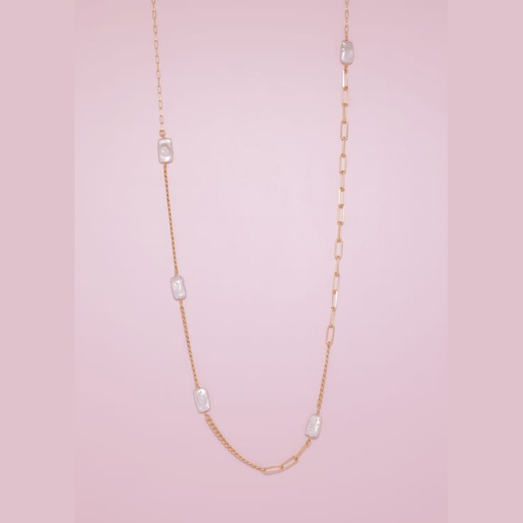 10-16.5MM Freshwater Cultured Pearl Station Necklace in 14K Yellow Gold
Over Sterling Silver