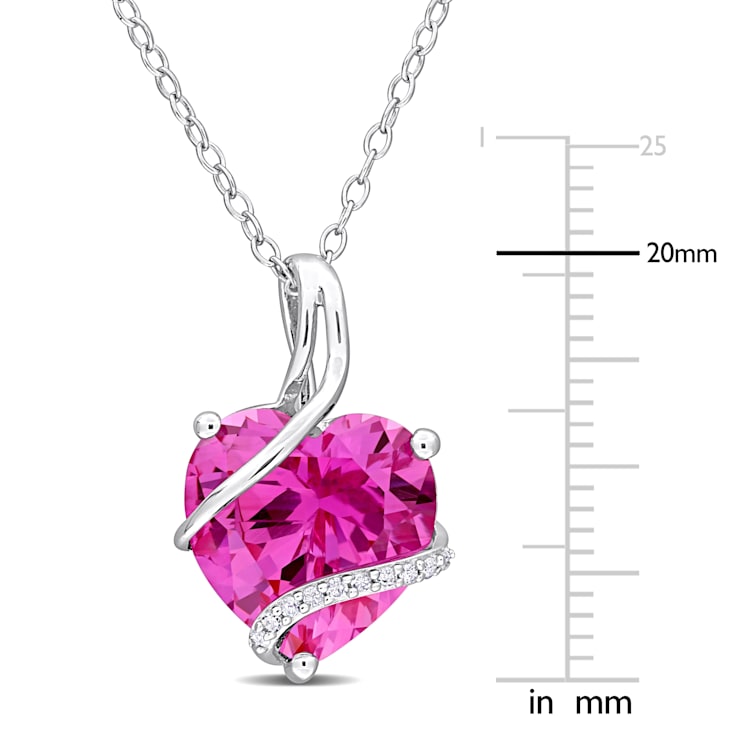 7 1/4 CT TGW Created Pink Sapphire and Diamond Accent Pendant with Chain
in Sterling Silver