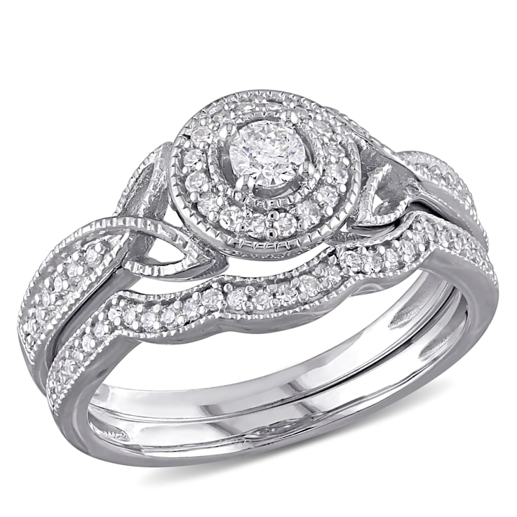 1/3 CT TW Diamond Halo Bridal Ring Set in Sterling Silver