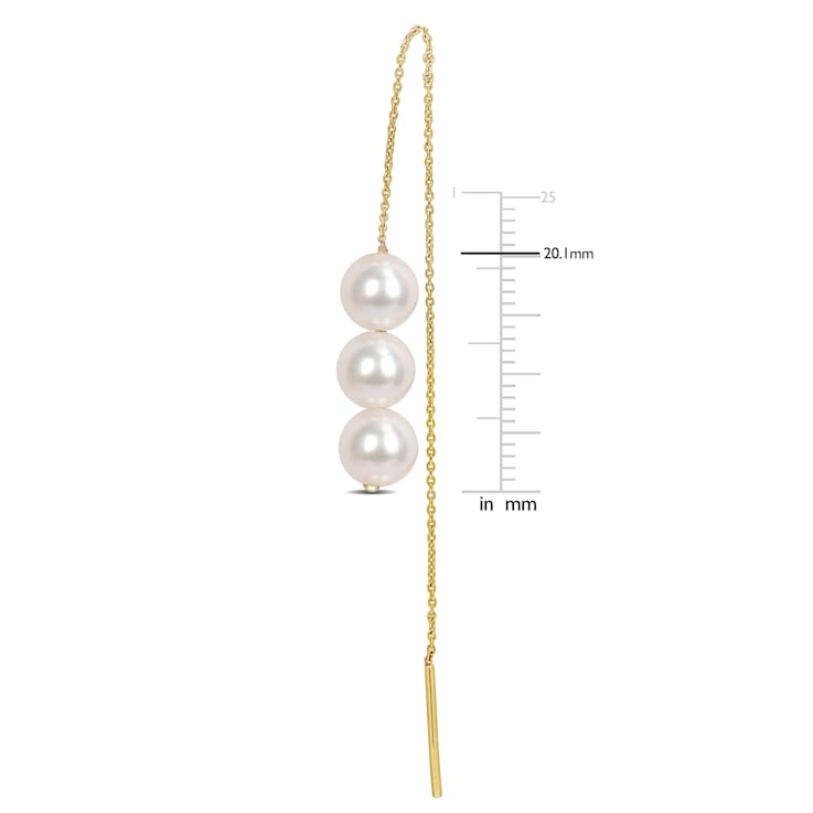 6-6.5MM Freshwater Cultured Pearl Threader Earrings in 10K Yellow Gold