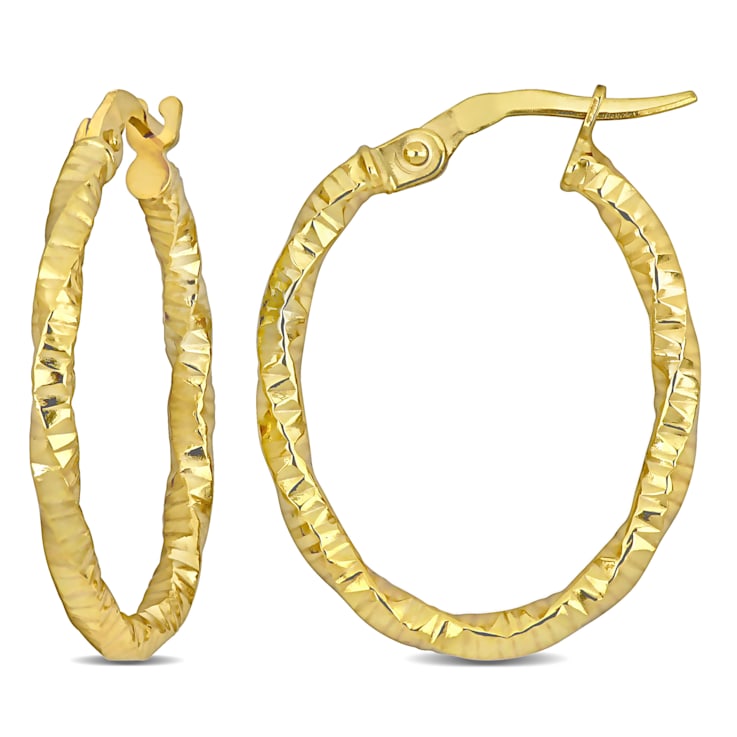 24mm Oval Twisted and Textured Hoop Earrings in 14k Yellow Gold