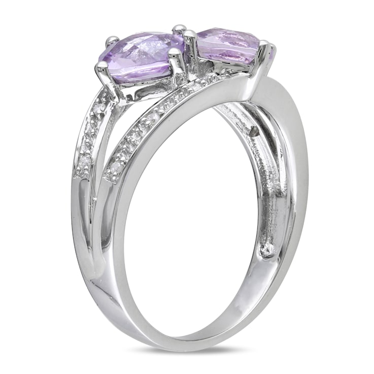 2 CTW Rose De France and Diamond Accent Split Ring in Sterling Silver