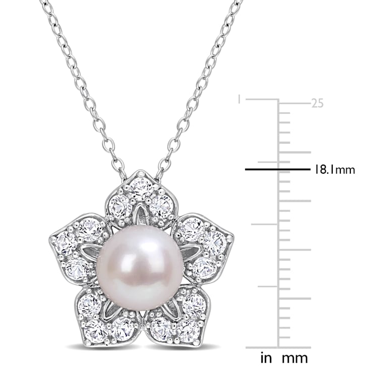 8-9MM Freshwater Cultured Pearl and 1 1/3 CT TGW Created Sapphire
Pendant in Sterling Silver