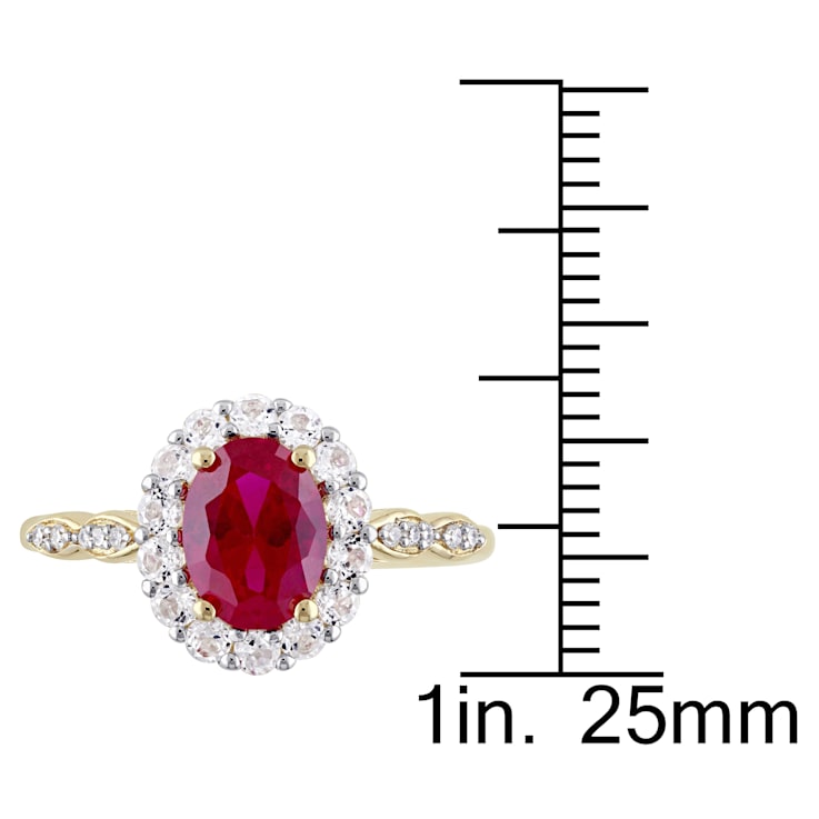 2 5/8 CT TGW Created Ruby, White Topaz and Diamond Accent Vintage Ring
in 14K Yellow Gold