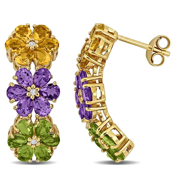 5 1/3 CTW Amethyst, Citrine, Peridot and Topaz Flower Drop Earrings in
Yellow Over Sterling Silver