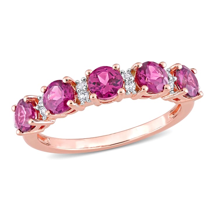1 3/5 CT TGW Rhodolite and White Topaz Semi Eternity Ring in Rose Plated
Sterling Silver