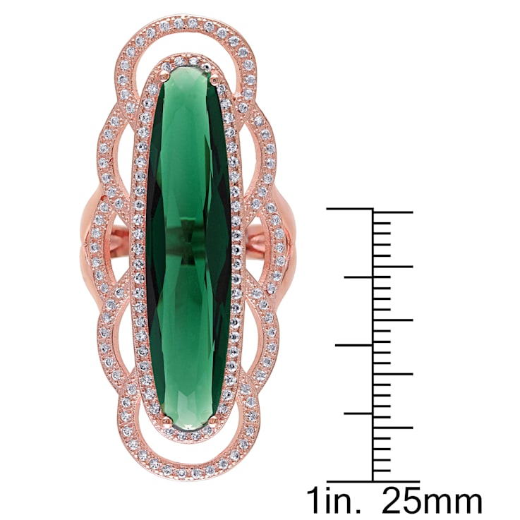 35 CT TGW Green and White Cubic Zirconia Ring in Rose Plated Sterling Silver