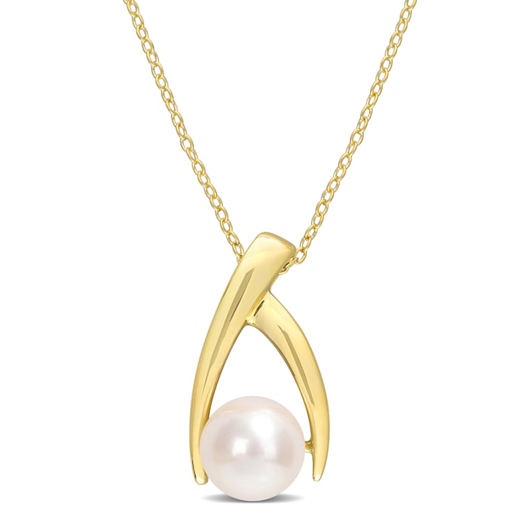 9-9.5MM Freshwater Cultured Pearl Pendant with Chain in 18K Yellow Gold
Plated Sterling Silver