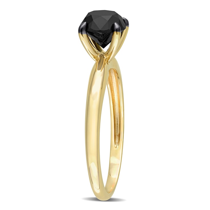 1-1/2 ct Black Diamond Solitaire Engagement Ring in 10K Yellow Gold