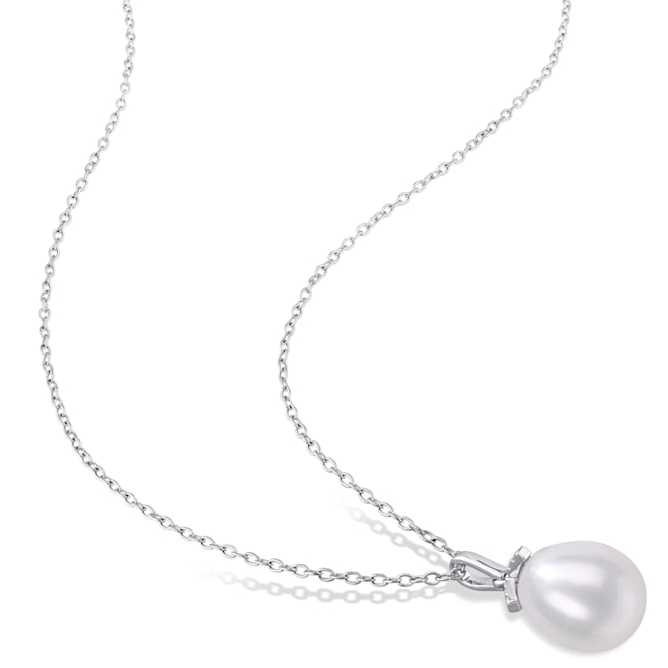 8.5-9MM Freshwater Cultured Pearl Drop Pendant with Chain in Sterling Silver