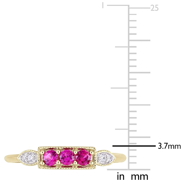 1/4 CT TGW Created Ruby and Diamond Accent 3-Stone Ring in