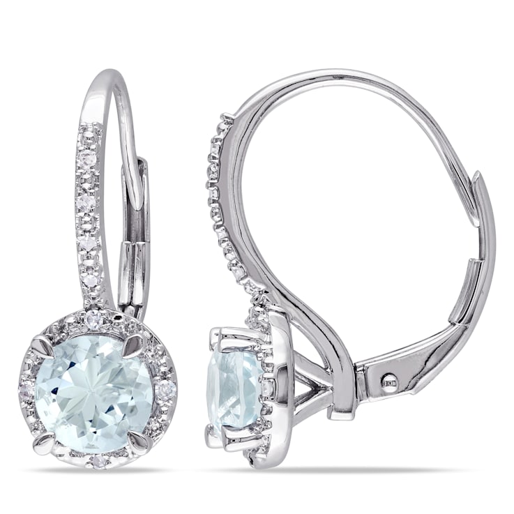 1-1/2ctw Aquamarine and Diamond Accent Halo Earrings in Sterling Silver