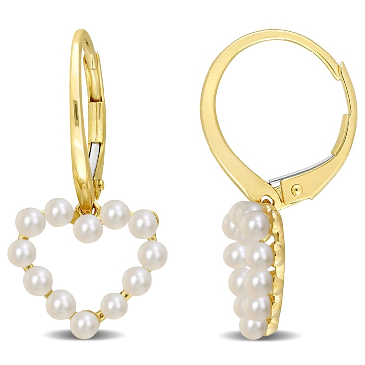 2-2.5MM Freshwater Cultured Pearl Heart Earrings in 14K Yellow Gold