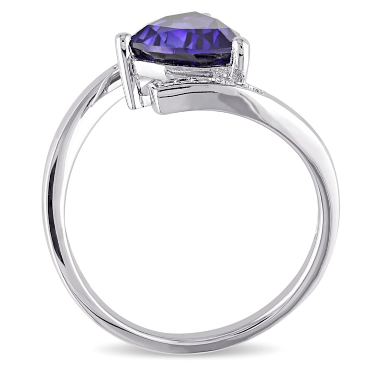 2 3/8 CT TGW Created Blue Sapphire and Diamond Accent Ring in Sterling Silver