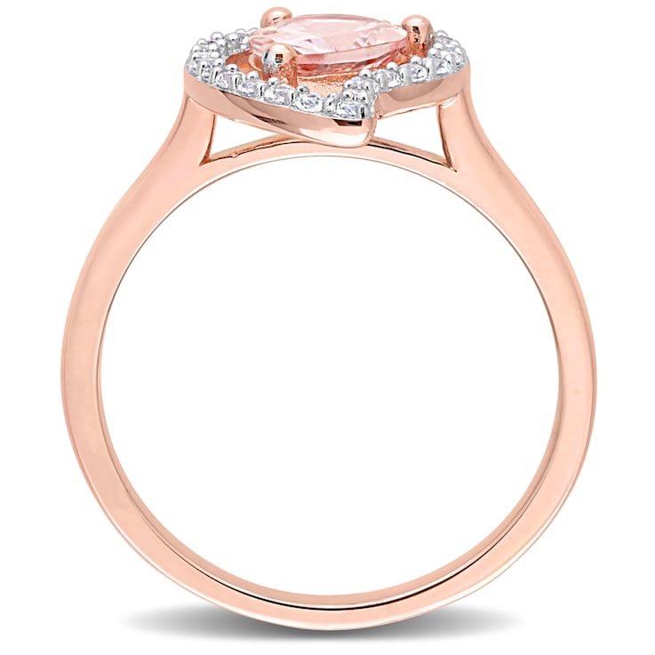 1 1/7 CTW Morganite and White Topaz Open Teardrop Ring in Rose Plated
Sterling Silver