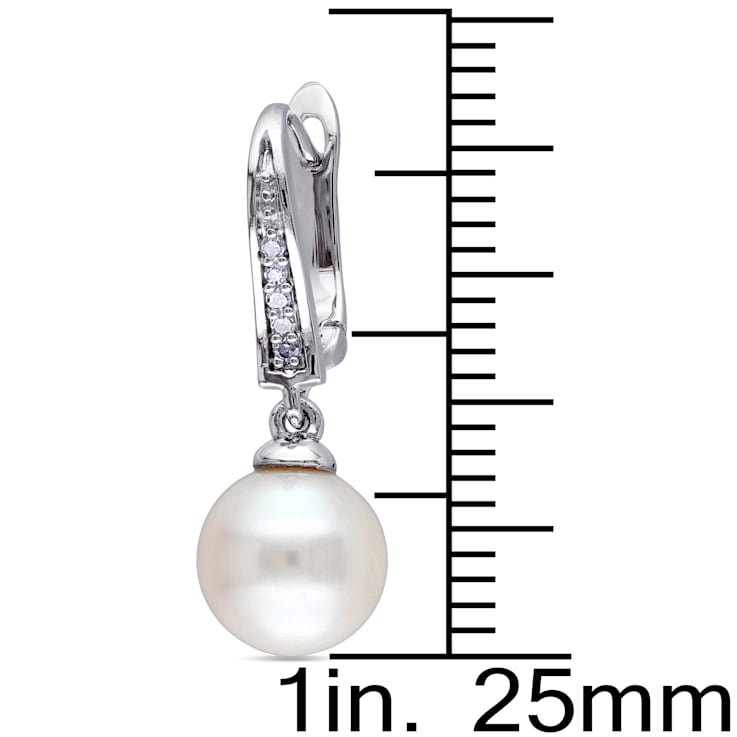 8-8.5 MM Freshwater Cultured Pearl and Diamond Accent Drop Earrings in
Sterling Silver