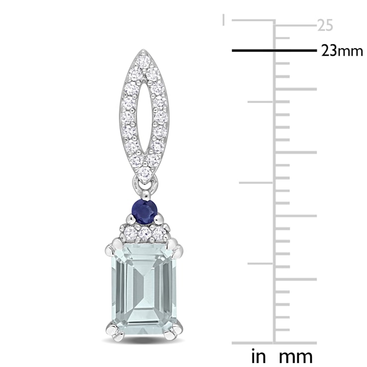 2 CT TGW Aquamarine, Blue Sapphire and 1/4 CT TDW Diamond Earrings in
Sterling Silver