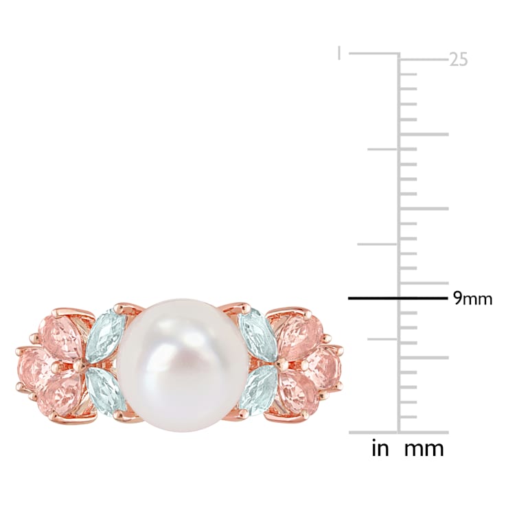 8.5-9MM Freshwater Cultured Pearl and 1 2/5 CT TGW Multi Gem Ring in
Rose Plated Sterling Silver