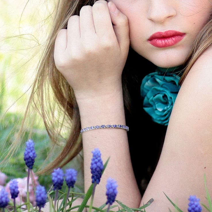 4 2/5 CT TGW Tanzanite and White Topaz Bracelet in Sterling Silver