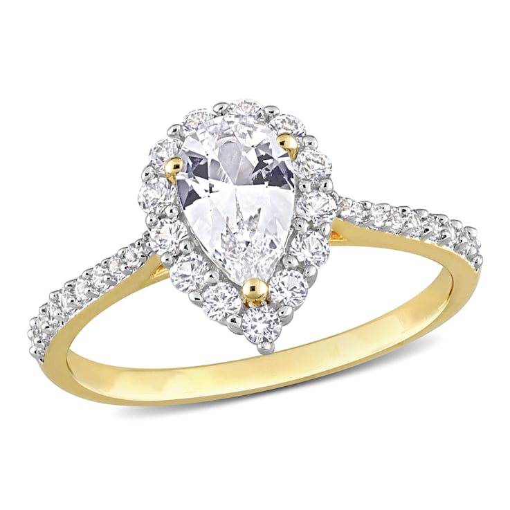 1 7/8 CT TGW Created White Sapphire Halo Teardrop Ring in Yellow Plated
Sterling Silver