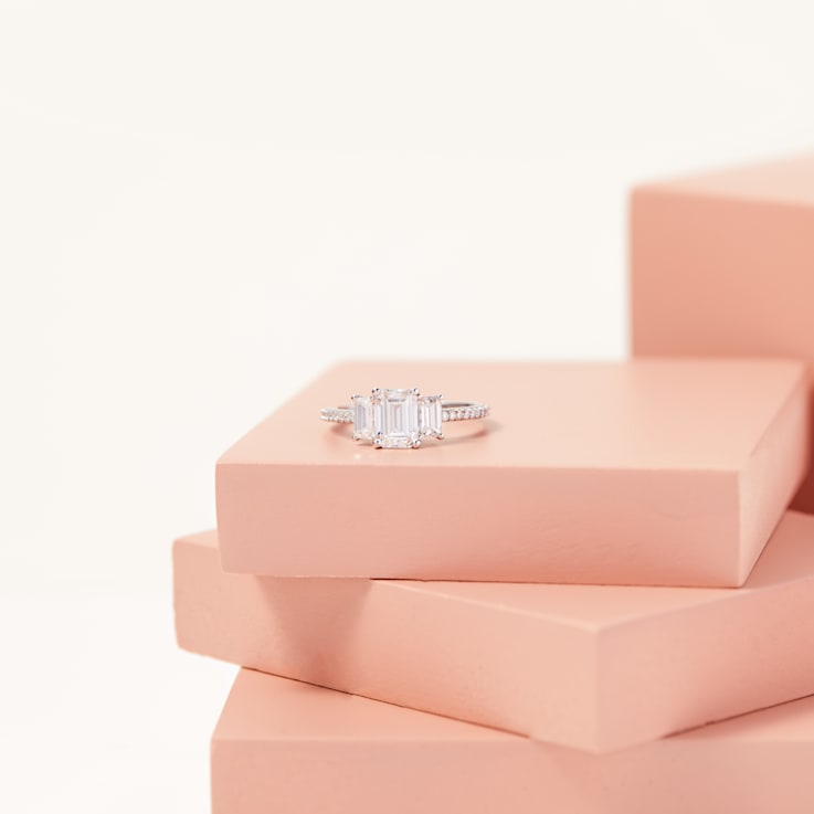 1-3/4 CT DEW Created Moissanite 3-Stone Engagement Ring in 10K White Gold