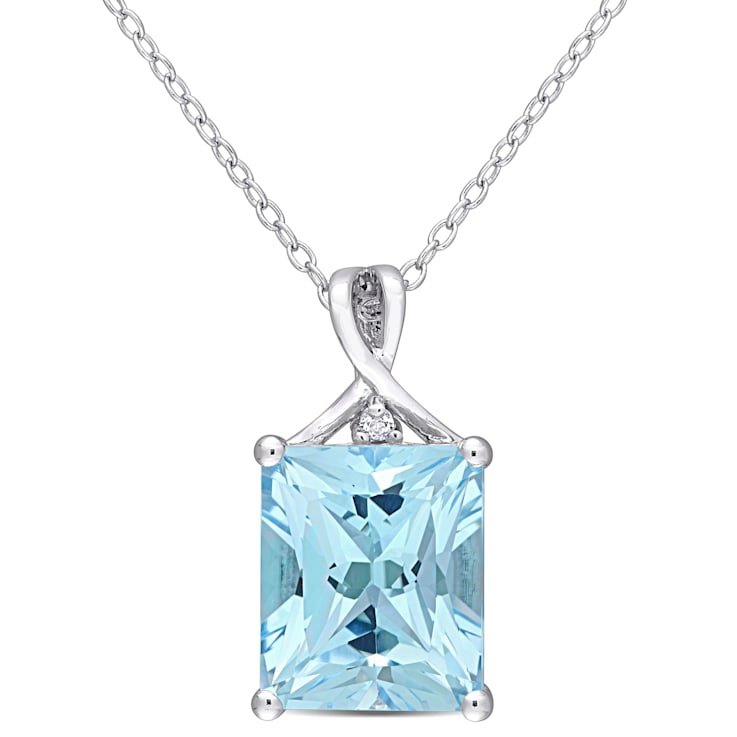7 1/2 CT TGW Sky Blue and White Topaz Pendant with Chain in Sterling Silver