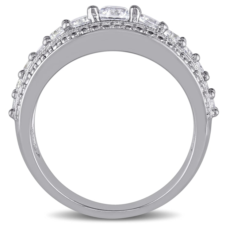 1 1/5 CT TGW Created White Sapphire Graduated Ring in Sterling Silver