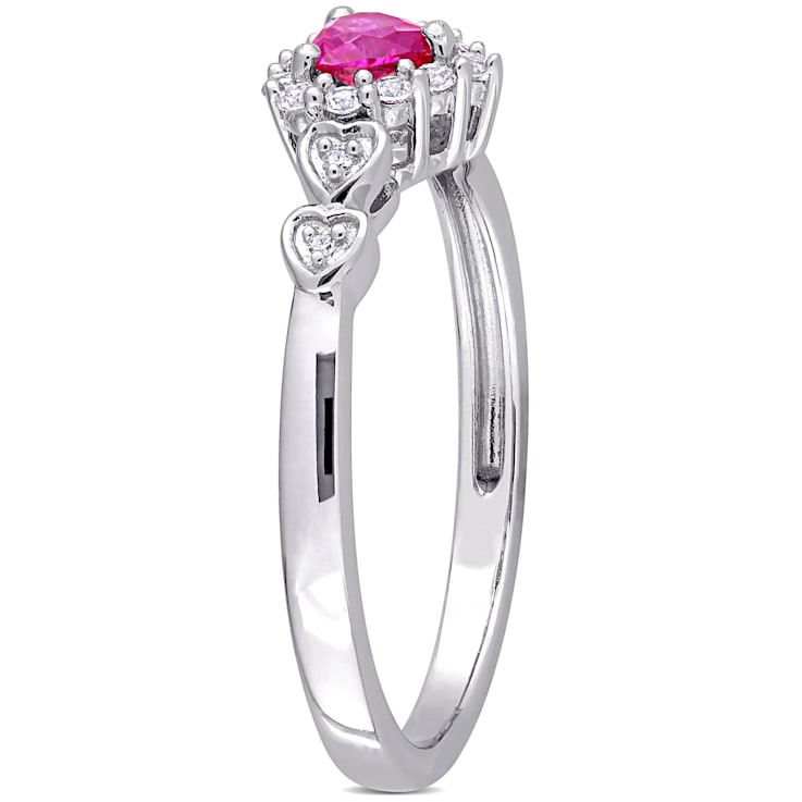 2/5 CT TGW Created Ruby, Created White Sapphire and Diamond Accent Halo
Ring in Sterling Silver