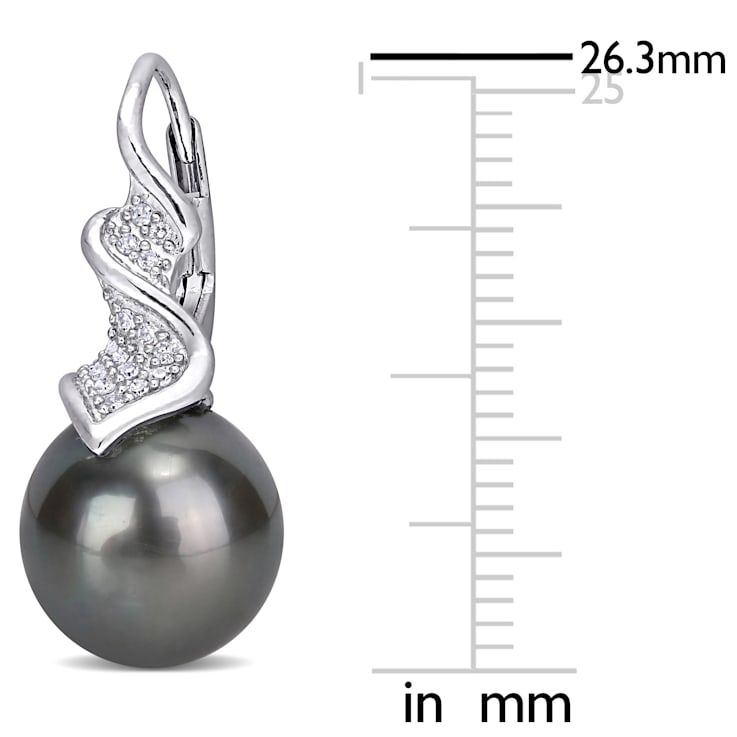 9-9.5MM Black Tahitian Cultured Pearl and 1/6 CT TW Diamond Leverback
Earrings in Sterling Silver
