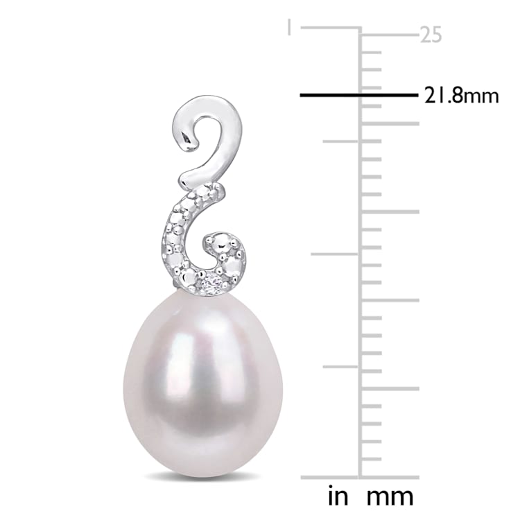 8-8.5 MM Freshwater Cultured Pearl and Diamond Accent Peacock Drop
Earrings in Sterling Silver