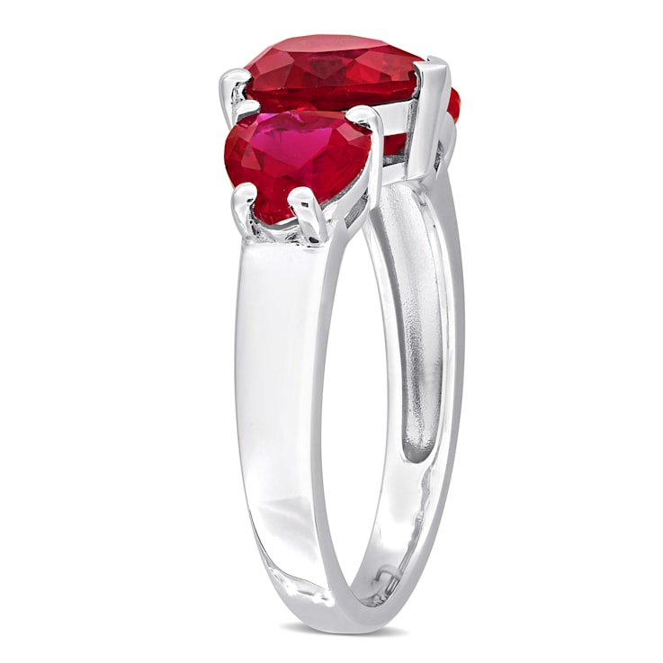4 4/5 CT TGW Created Ruby 3-Stone Heart Ring in Sterling Silver