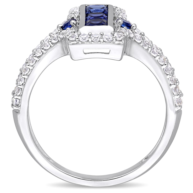 1 1/8 CT TGW Created Blue and White Sapphire Ring in Sterling Silver