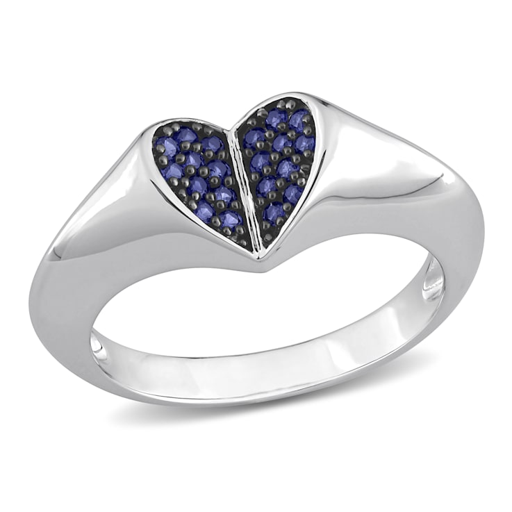 1/5 CT TGW Created Blue Sapphire Heart Ring in Sterling Sliver with
Black Rhodium Plated