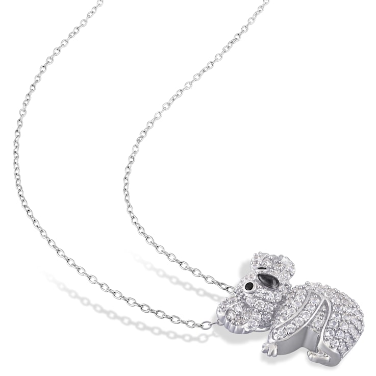1 1/10 CT TGW Created White Sapphire and Black Spinel Koala Necklace in
Sterling Silver