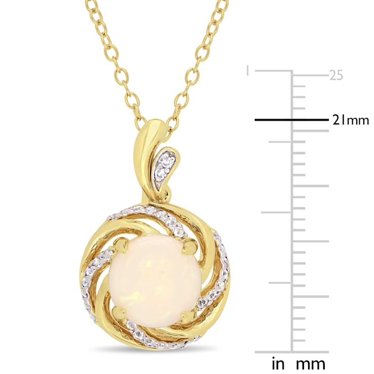 1 3/8 CT TGW Opal White Topaz and Diamond Accent Pendant With Chain in
Yellow Plated Sterling Silver