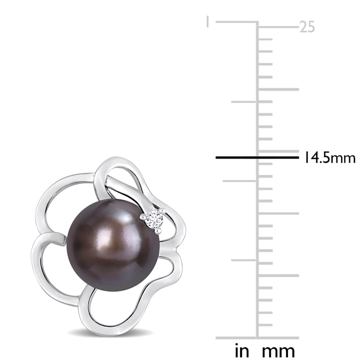 7.5-8MM Black Freshwater Cultured Pearl and White Topaz Floral Stud
Earrings in Sterling Silver