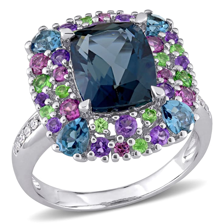 5 4/5 CTW Multi-Gemstone and Diamond Accent Cocktail Ring in Sterling Silver