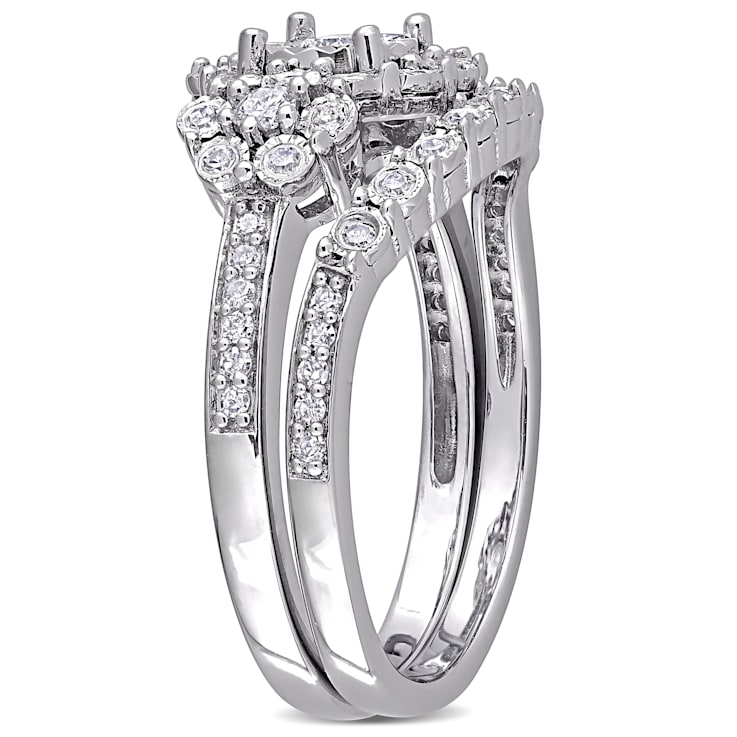 1/2 CT TW Diamond Halo Ring Set in Sterling Silver