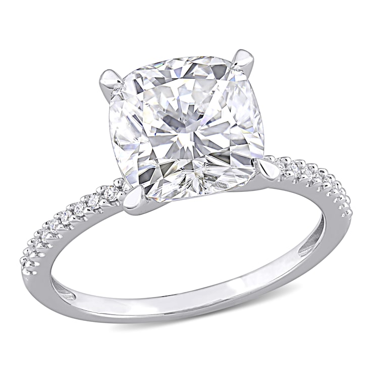 3-1/2 CT DEW Created Moissanite and 1/10 CT TW Diamond Engagement Ring
in 14K White Gold
