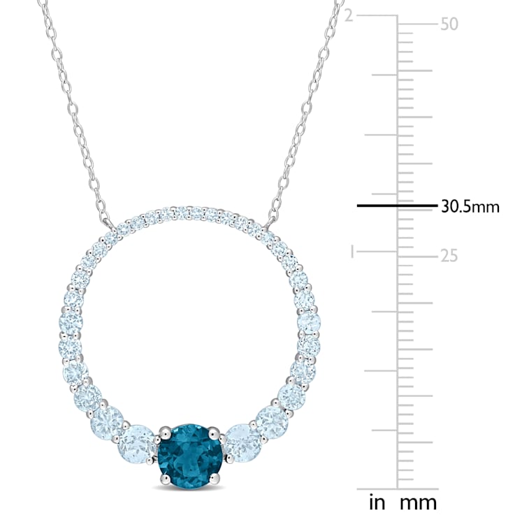 3 7/8 CT TGW Sky Blue and London Blue Topaz Graduated Open Circle
Sterling Silver Pendant with Chain