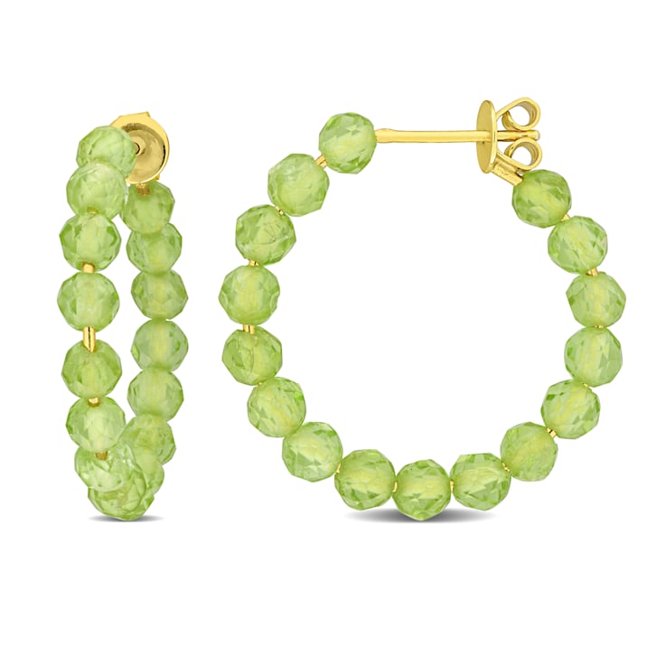 5 CT TGW Peridot Beaded Hoop Earrings in Yellow Plated Sterling Silver