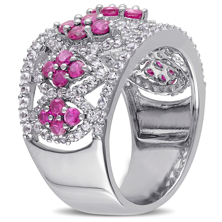 3 CT TGW Created Ruby and Created White Sapphire Floral Vintage Ring in
Sterling Silver